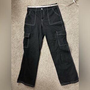 Black Cargo Pants with White Stitching